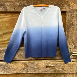 💙🩵Twink🩵💙 Vintage Blue Ombré V-Neck Sweater